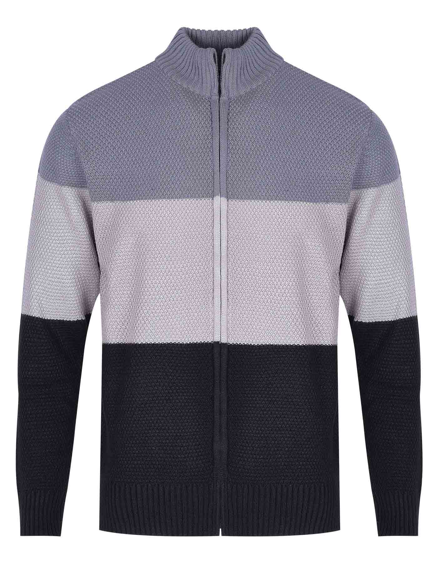 Grey Stripe Full Zipper Sweater